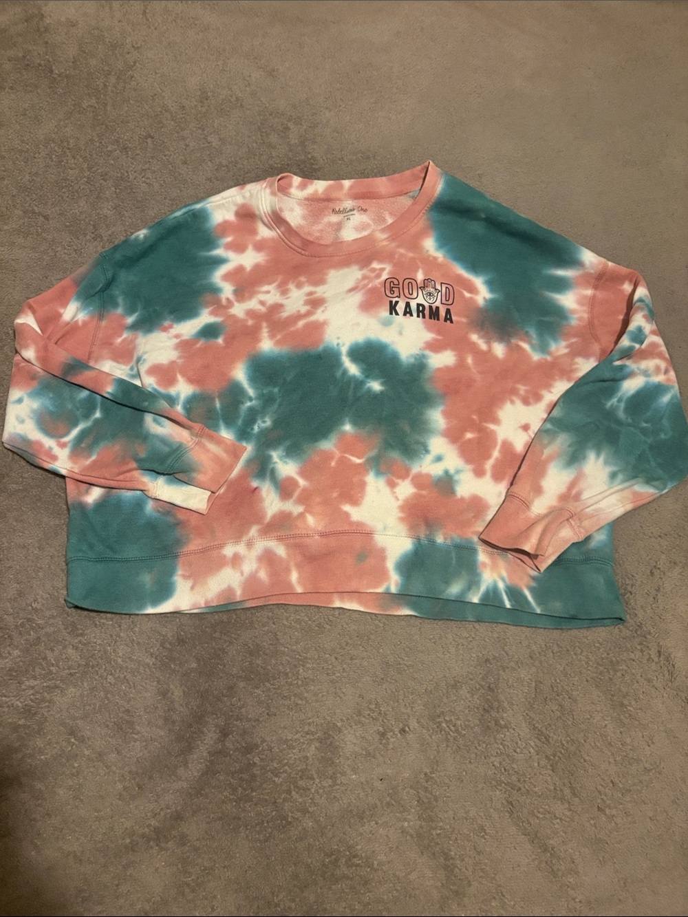 Rebellious One Tie-Dye Cropped Sweatshirt - Pink & Teal